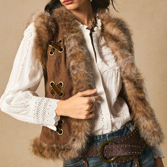 Brown Casual Women's Nomad Style Sleeveless Jacket Vest - Picture 7 of 9